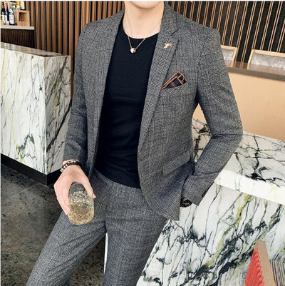 Kék kockás öltöny (3 db) Üzleti/esküvői Terno Masculino Stílusos, karcsú szmokingkabát nadrággal Mellény S-5XL