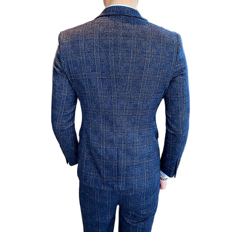 Costum în carouri albastru (3 buc) Business/Nunta Terno Masculino Versiune elegantă subțire a jachetei smoking cu pantaloni Vestă S-5XL