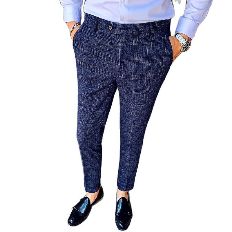 Costum în carouri albastru (3 buc) Business/Nunta Terno Masculino Versiune elegantă subțire a jachetei smoking cu pantaloni Vestă S-5XL