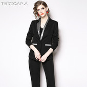 TESSCARA női elegáns flitteres blézer tervező nadrágkosztüm szett Interjú öltönyök és blézer Kiváló minőségű női irodai női blézer