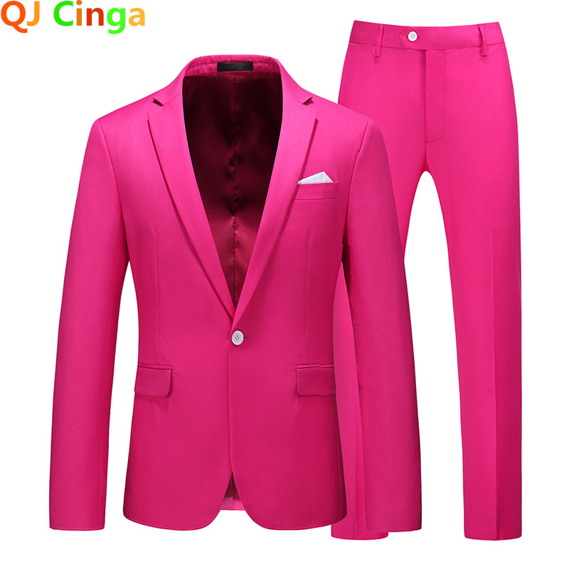 Piros hivatalos öltöny 2 részes férfi szettek esküvői parti kabát és nadrág nagy méretű Terno Masculino fekete fehér kék jelmez Homme