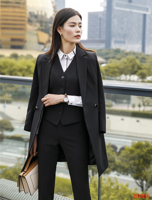 Costume de afaceri pentru femei Seturi de vestă, pantaloni și jachete 3 piese Trenci violet Blazer lung Îmbrăcăminte de lucru pentru femei