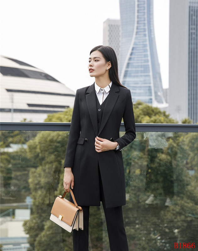 Costume de afaceri pentru femei Seturi de vestă, pantaloni și jachete 3 piese Trenci violet Blazer lung Îmbrăcăminte de lucru pentru femei