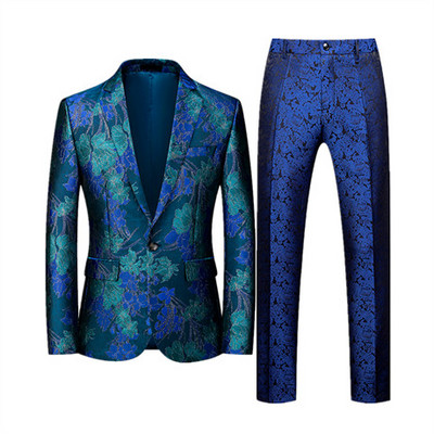 Prabangus vyriškas verslo kostiumas 2 komplektai Stilingas plonas vyriškas formalus paltas ir kelnės Raudona žalia kostiumas Homme Didelis dydis Terno Masculino 6XL