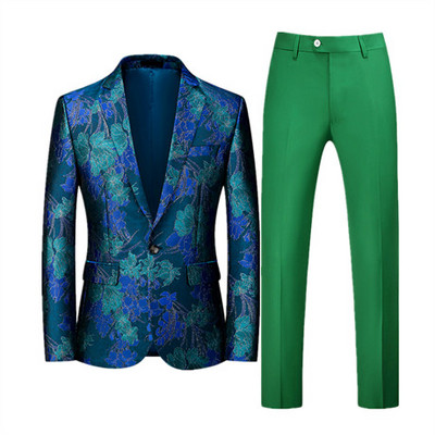 Prabangus vyriškas verslo kostiumas 2 komplektai Stilingas plonas vyriškas formalus paltas ir kelnės Raudona žalia kostiumas Homme Didelis dydis Terno Masculino 6XL