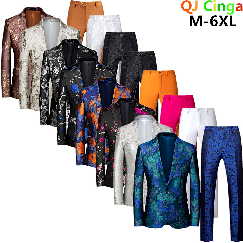 Prabangus vyriškas verslo kostiumas 2 komplektai Stilingas plonas vyriškas formalus paltas ir kelnės Raudona žalia kostiumas Homme Didelis dydis Terno Masculino 6XL