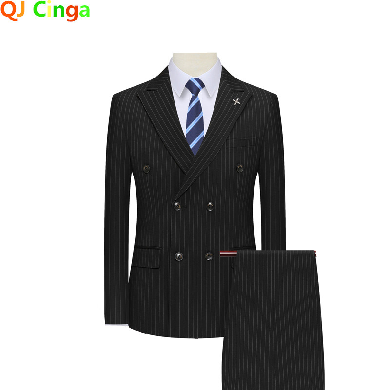 Costum în carouri dublu-marin, 3 piese, pentru bărbați, haină formală de afaceri și pantaloni, vestă, primăvară și toamnă, Terno Masculino