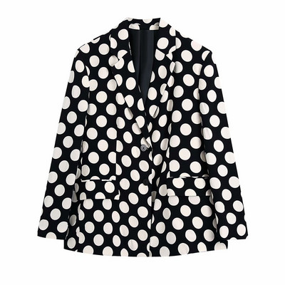 Pöttyös elegáns női irodai női szettek, 2 részes, elegáns női, egysoros, hosszú ujjú, vékony blézeröltönyök, lobogó nadrágok