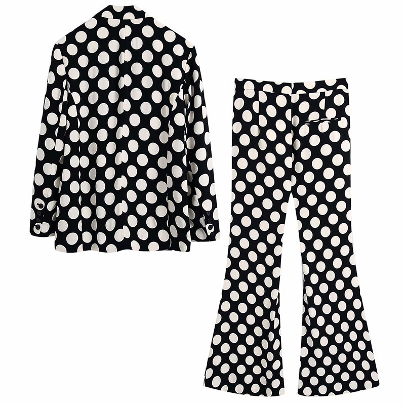 Polka Dot Chic Office Lady Seturi de femei 2 piese Elegante femei cu un singur piept Maneca lunga Blazer subtire Costume Pantaloni evazati