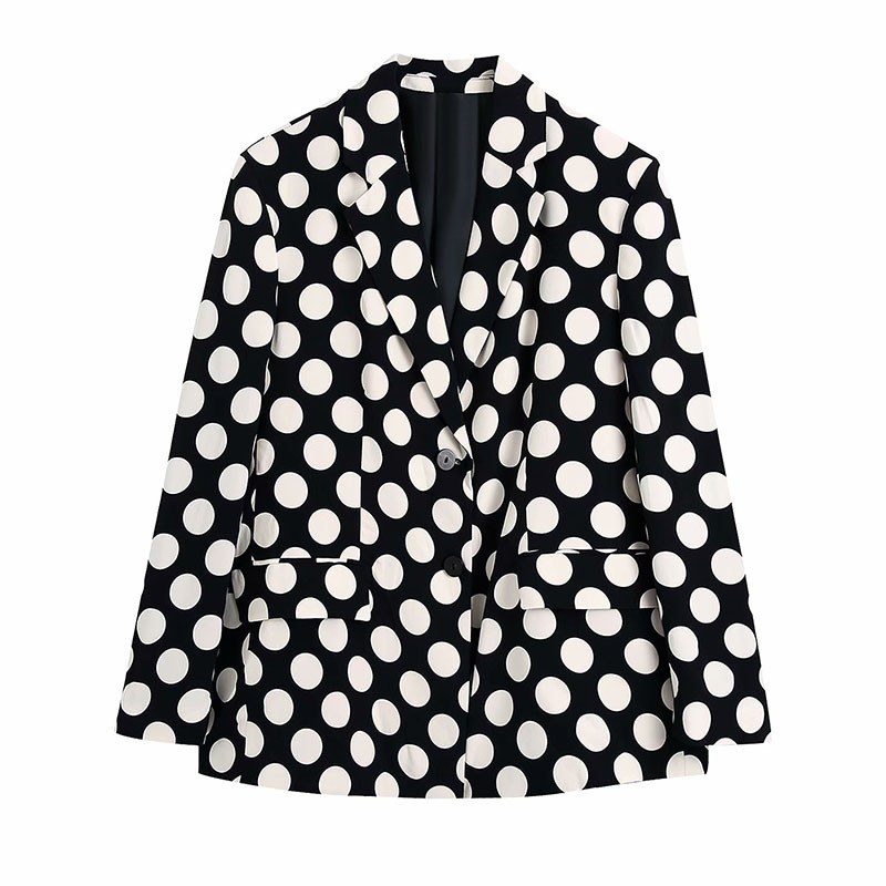 Polka Dot Chic Office Lady Seturi de femei 2 piese Elegante femei cu un singur piept Maneca lunga Blazer subtire Costume Pantaloni evazati