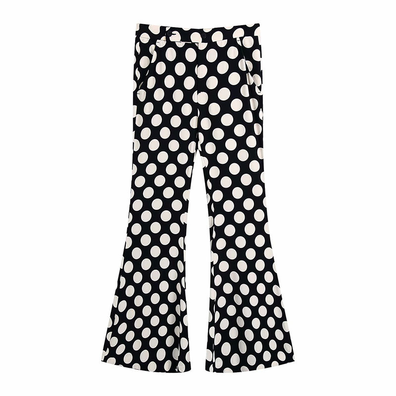 Polka Dot Chic Office Lady Seturi de femei 2 piese Elegante femei cu un singur piept Maneca lunga Blazer subtire Costume Pantaloni evazati