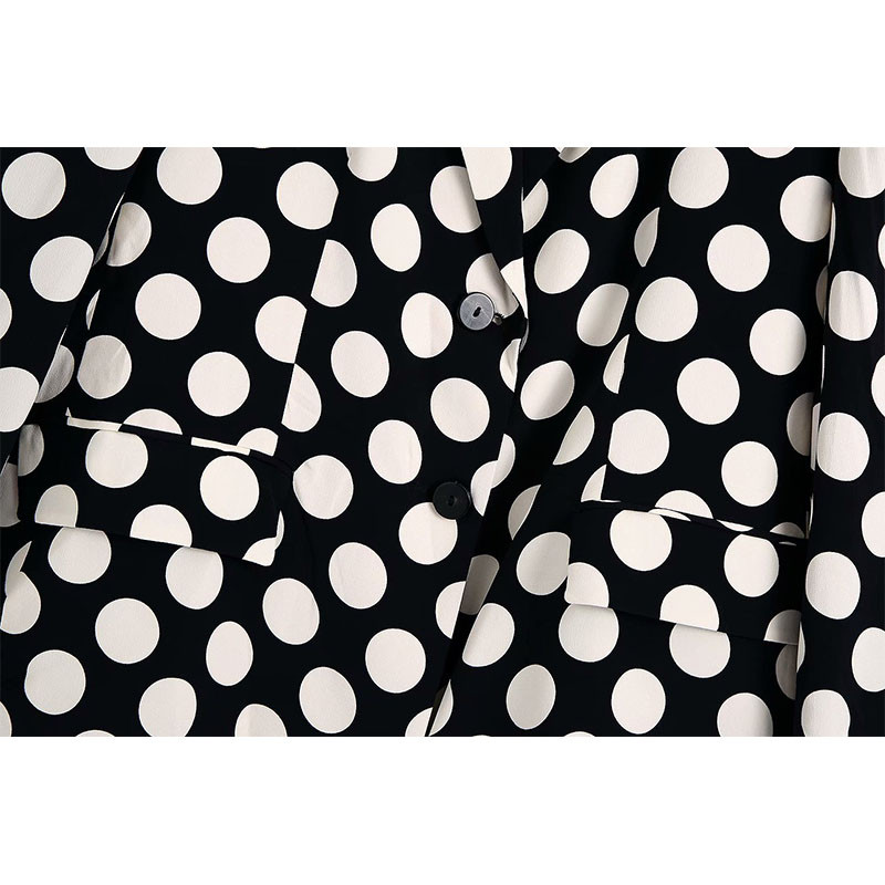 Polka Dot Chic Office Lady Seturi de femei 2 piese Elegante femei cu un singur piept Maneca lunga Blazer subtire Costume Pantaloni evazati