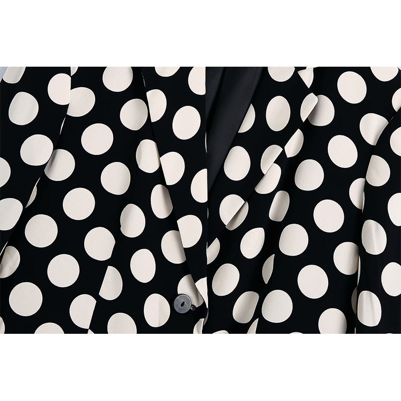 Polka Dot Chic Office Lady Seturi de femei 2 piese Elegante femei cu un singur piept Maneca lunga Blazer subtire Costume Pantaloni evazati