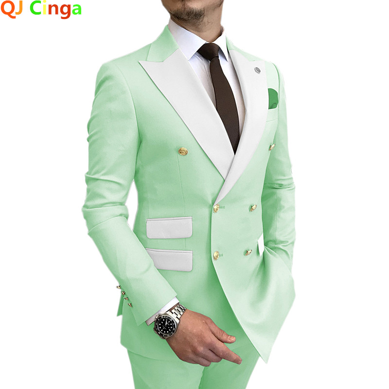 QJ CINGA Costume pentru bărbați albastru cel la două piept 2022 Ultimul design smoking de nuntă de mire cu nasturi aurii Cel mai bun costum pentru bărbați 2 piese