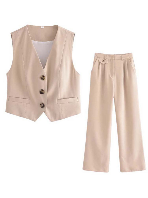 KLKXMYT TRAF Seturi de sacouri dama pentru femeie 2 piese costum 2023 noua moda blazere de birou pantaloni vesta set doua piese tinute dama