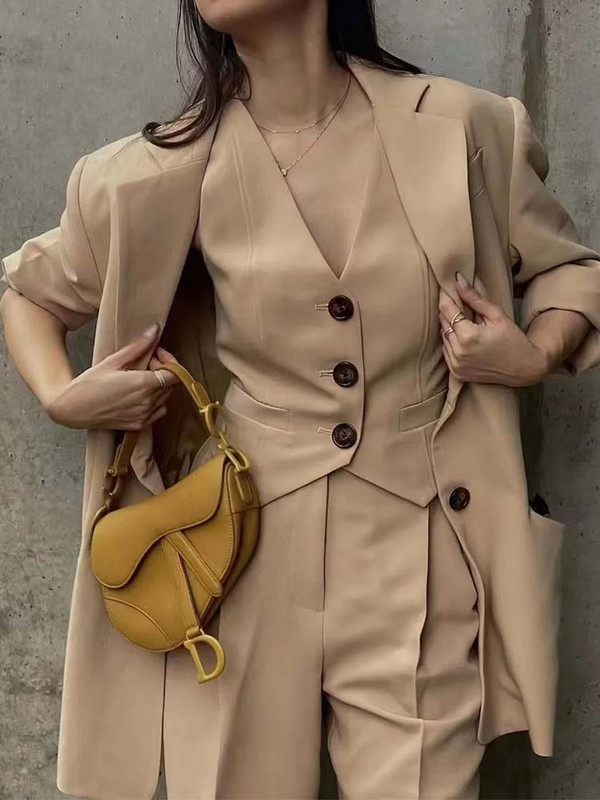 KLKXMYT TRAF Seturi de sacouri dama pentru femeie 2 piese costum 2023 noua moda blazere de birou pantaloni vesta set doua piese tinute dama