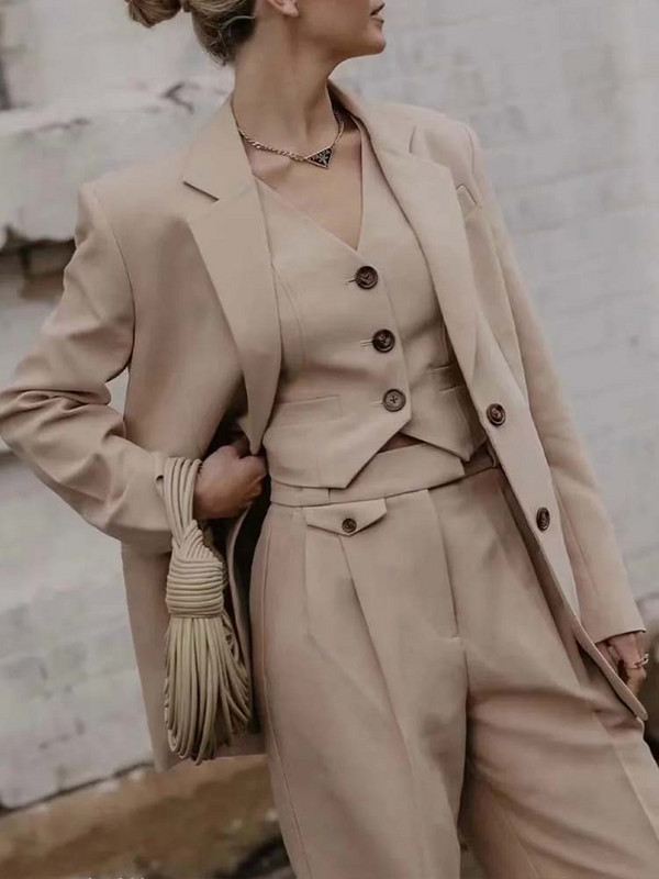 KLKXMYT TRAF Seturi de sacouri dama pentru femeie 2 piese costum 2023 noua moda blazere de birou pantaloni vesta set doua piese tinute dama