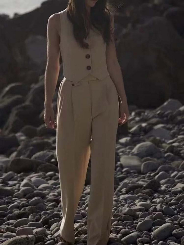 KLKXMYT TRAF Seturi de sacouri dama pentru femeie 2 piese costum 2023 noua moda blazere de birou pantaloni vesta set doua piese tinute dama