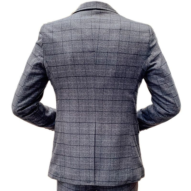 Costum în carouri cu dungi gri Rochie de birou de afaceri pentru bărbați, trei piese, haină și pantaloni, vestă, modă, subțire, Terno Masculino