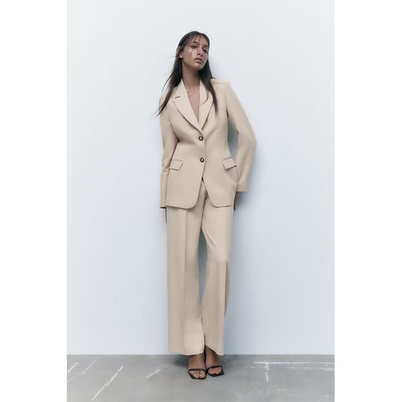 Solid Chic Office Lady Seturi de femei 2 piese Elegante femei cu un singur piept Maneca lunga Blazer subtire Costume Pantaloni drepti