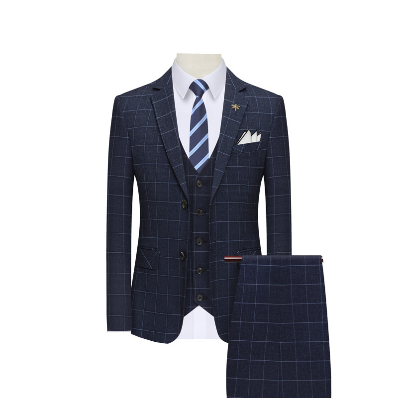 Nuntă de afaceri Formal carouri din trei piese bărbați rochie cu decolteu în V haină și pantaloni vestă la modă subțire Terno Masculino