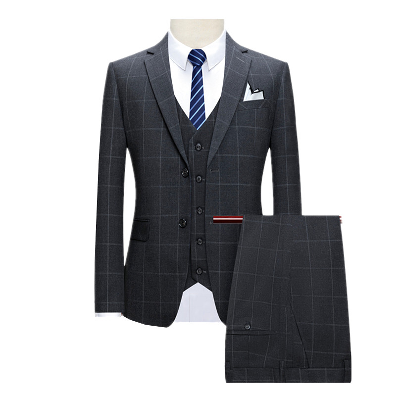 Nuntă de afaceri Formal carouri din trei piese bărbați rochie cu decolteu în V haină și pantaloni vestă la modă subțire Terno Masculino