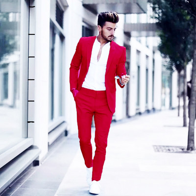 2021-es alkalmi divatos luxus üzleti férfi öltöny esküvői partira Szmoking Slim Fit Peak Lapel Rózsaszín férfi öltöny (kabát + nadrág)