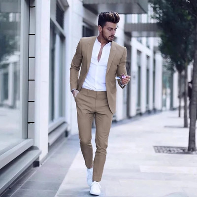 2021-es alkalmi divatos luxus üzleti férfi öltöny esküvői partira Szmoking Slim Fit Peak Lapel Rózsaszín férfi öltöny (kabát + nadrág)