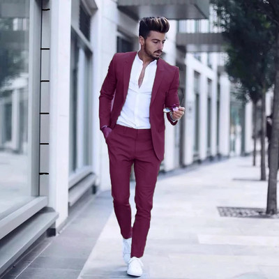 2021-es alkalmi divatos luxus üzleti férfi öltöny esküvői partira Szmoking Slim Fit Peak Lapel Rózsaszín férfi öltöny (kabát + nadrág)