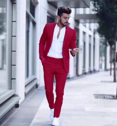 2021-es alkalmi divatos luxus üzleti férfi öltöny esküvői partira Szmoking Slim Fit Peak Lapel Rózsaszín férfi öltöny (kabát + nadrág)