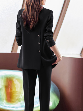 Моден розов, черен, кафяв дамски костюм с панталон Официален комплект от 2 части Дамско бизнес работно облекло, яке с дълъг ръкав, блейзър и панталон