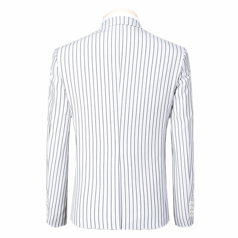 Costum bărbătesc alb cu dungi 3 piese Business Terno Masculino Albastru Negru Jachetă și pantaloni Vestă Plus Size Costum Homme 6xl