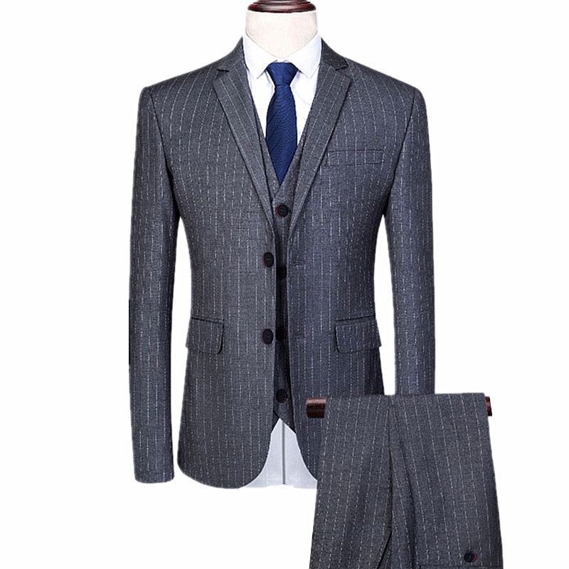 Costum bărbătesc alb cu dungi 3 piese Business Terno Masculino Albastru Negru Jachetă și pantaloni Vestă Plus Size Costum Homme 6xl