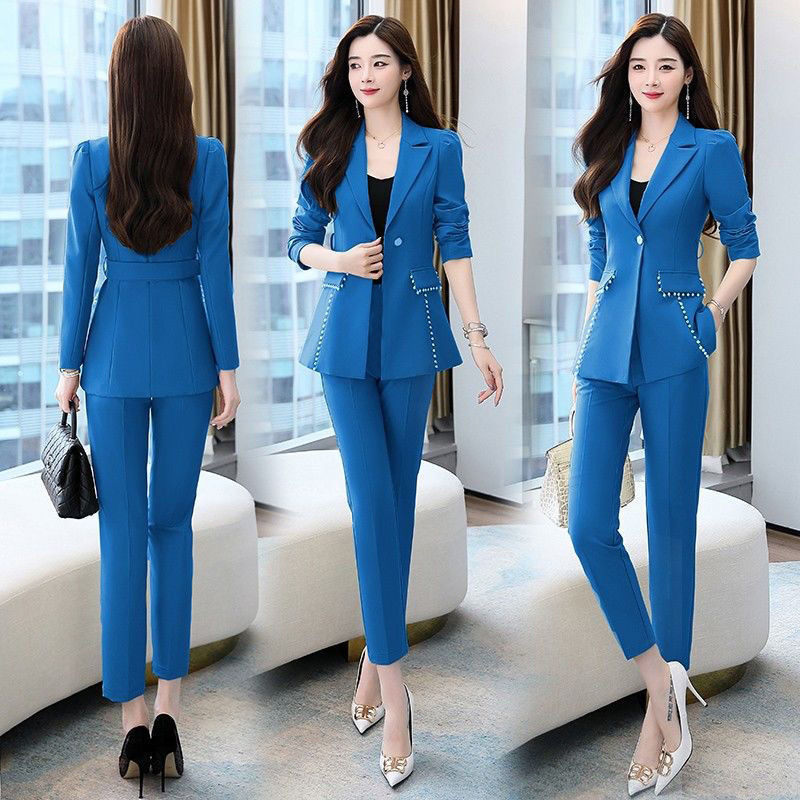 Sacouri subțiri grațioase de damă, pantaloni, set din două piese 2023, nou primăvară, toamnă, coreeană, damă de birou, costum elegant, jachetă, pantaloni, ținute