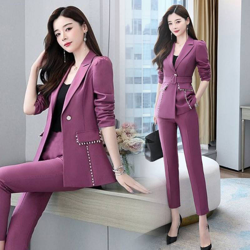 Sacouri subțiri grațioase de damă, pantaloni, set din două piese 2023, nou primăvară, toamnă, coreeană, damă de birou, costum elegant, jachetă, pantaloni, ținute