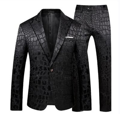 Fehér rózsa mintás kétrészes öltöny férfi esküvői üzleti ruha Kabát és nadrág Divat Slim Fit Terno Masculino M-5XL 6XL