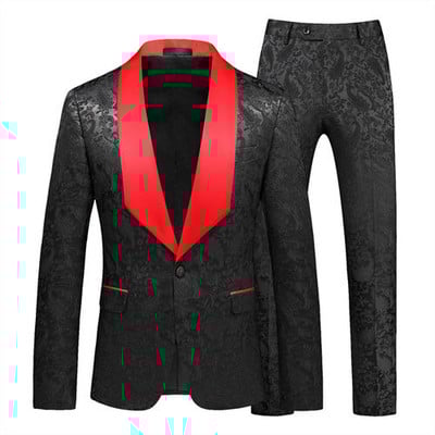 Fehér rózsa mintás kétrészes öltöny férfi esküvői üzleti ruha Kabát és nadrág Divat Slim Fit Terno Masculino M-5XL 6XL