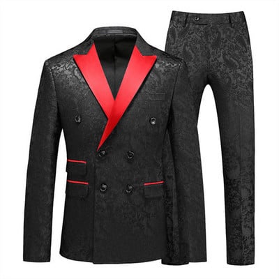 Fehér rózsa mintás kétrészes öltöny férfi esküvői üzleti ruha Kabát és nadrág Divat Slim Fit Terno Masculino M-5XL 6XL