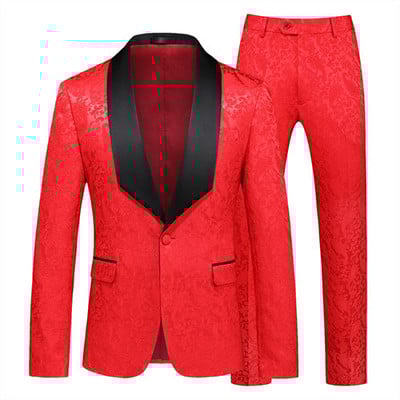 Fehér rózsa mintás kétrészes öltöny férfi esküvői üzleti ruha Kabát és nadrág Divat Slim Fit Terno Masculino M-5XL 6XL