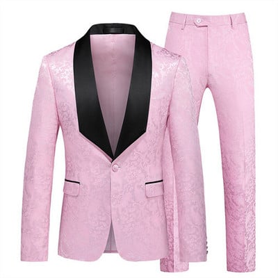 Fehér rózsa mintás kétrészes öltöny férfi esküvői üzleti ruha Kabát és nadrág Divat Slim Fit Terno Masculino M-5XL 6XL