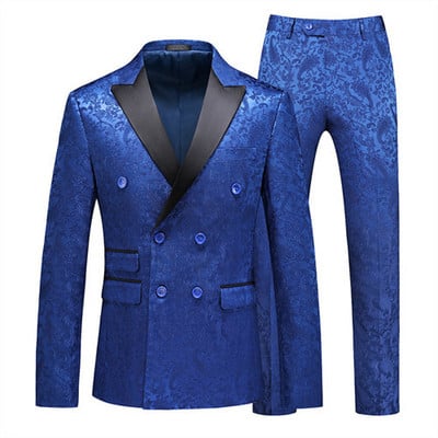 Fehér rózsa mintás kétrészes öltöny férfi esküvői üzleti ruha Kabát és nadrág Divat Slim Fit Terno Masculino M-5XL 6XL