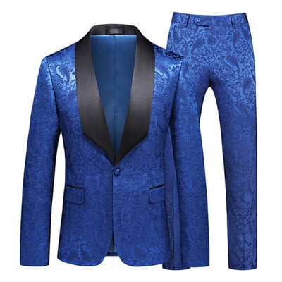 Fehér rózsa mintás kétrészes öltöny férfi esküvői üzleti ruha Kabát és nadrág Divat Slim Fit Terno Masculino M-5XL 6XL