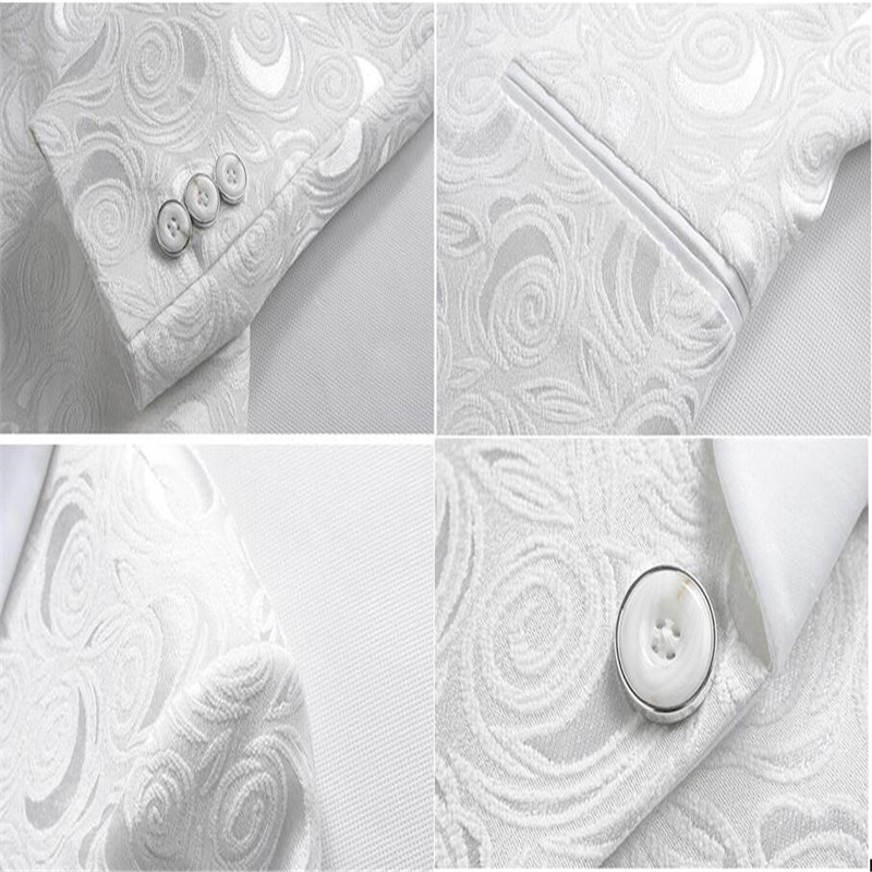 Costum din două piese cu model de trandafiri albi pentru bărbați rochie de afaceri de nuntă, haină și pantaloni, modă, slim fit Terno Masculino M-5XL 6XL