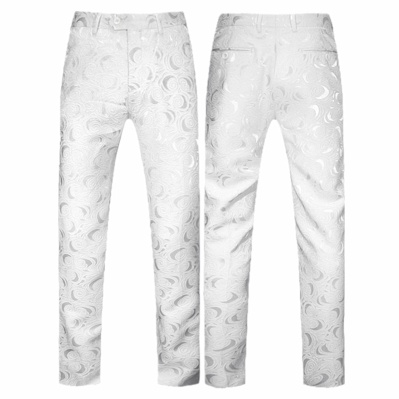 Costum din două piese cu model de trandafiri albi pentru bărbați rochie de afaceri de nuntă, haină și pantaloni, modă, slim fit Terno Masculino M-5XL 6XL