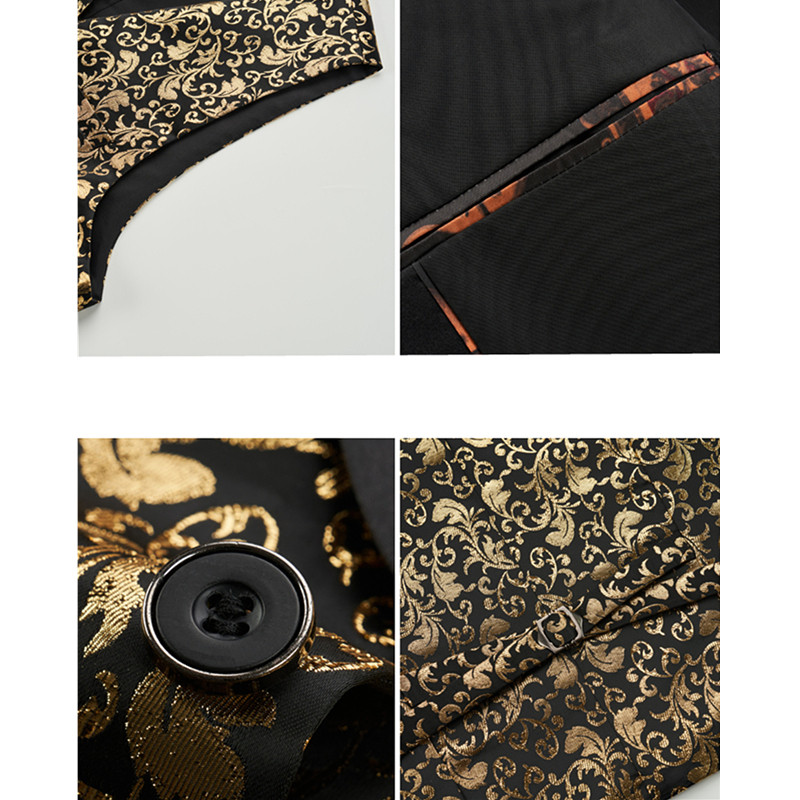 Costum brodat auriu, 3 piese, pentru bărbați, rochie de petrecere de nuntă, jachetă și vestă, pantaloni, blazer subțire, pantaloni, veste, seturi pentru bărbați