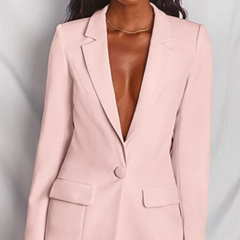 1 set de costum de damă de primăvară și toamnă, culoare uni, cu mâneci lungi, din două piese, cu nasturi cu rever, jachetă de costum de birou, pantaloni largi