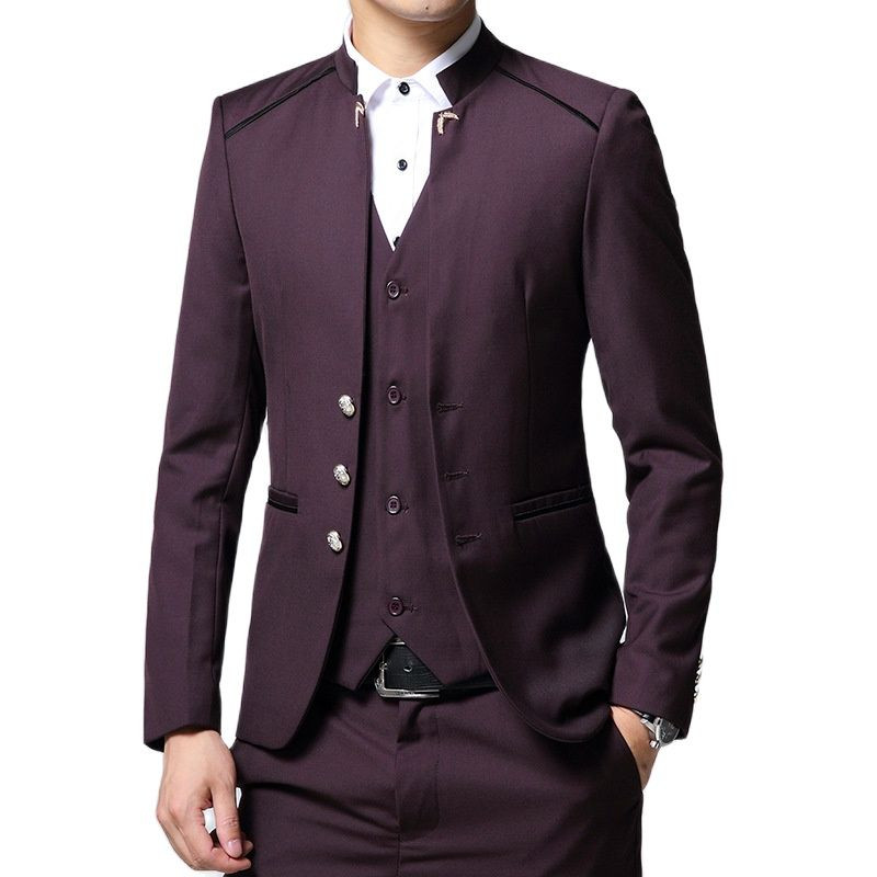 Costum albastru slim fit pentru bărbați Set 3 piese Business Terno Masculino Costum de primăvară toamnă Homme Tuxedo cu guler la un singur piept