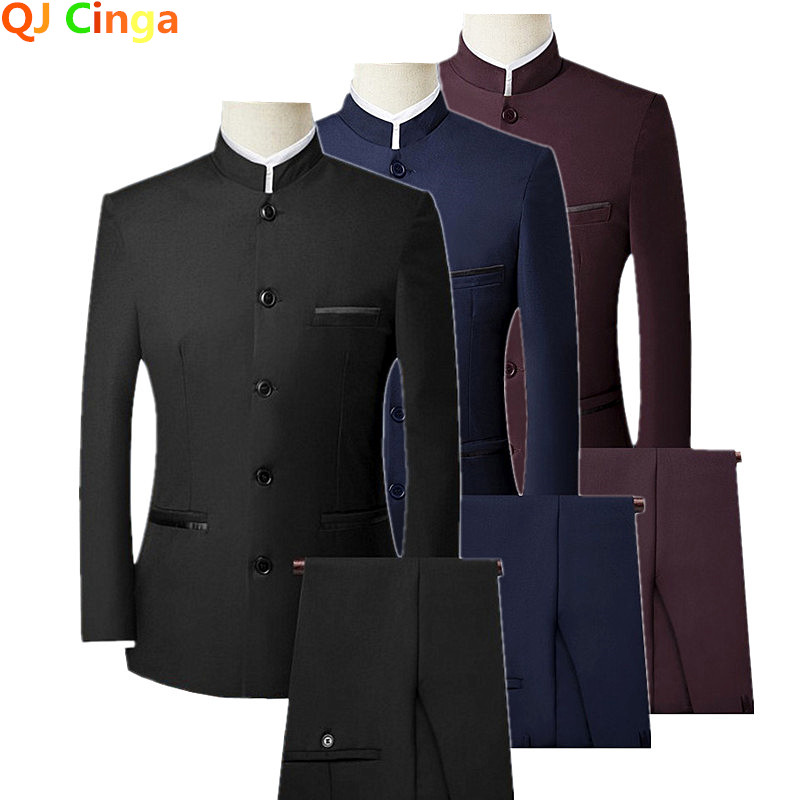 Costum albastru slim fit pentru bărbați Set 3 piese Business Terno Masculino Costum de primăvară toamnă Homme Tuxedo cu guler la un singur piept