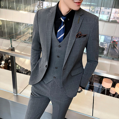 ( kabát + mellény + nadrág ) Boutique Fashion Férfi Kockás alkalmi üzleti öltöny Csúcs közösségi formális öltöny 3 db szett Vőlegény esküvői 5X