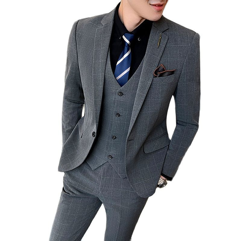 (Jachetă + Vestă + Pantaloni) Boutique Moda Bărbați în carouri Costum de afaceri ocazional Costum formal social de înaltă calitate 3 buc Set Mire Nuntă 5X